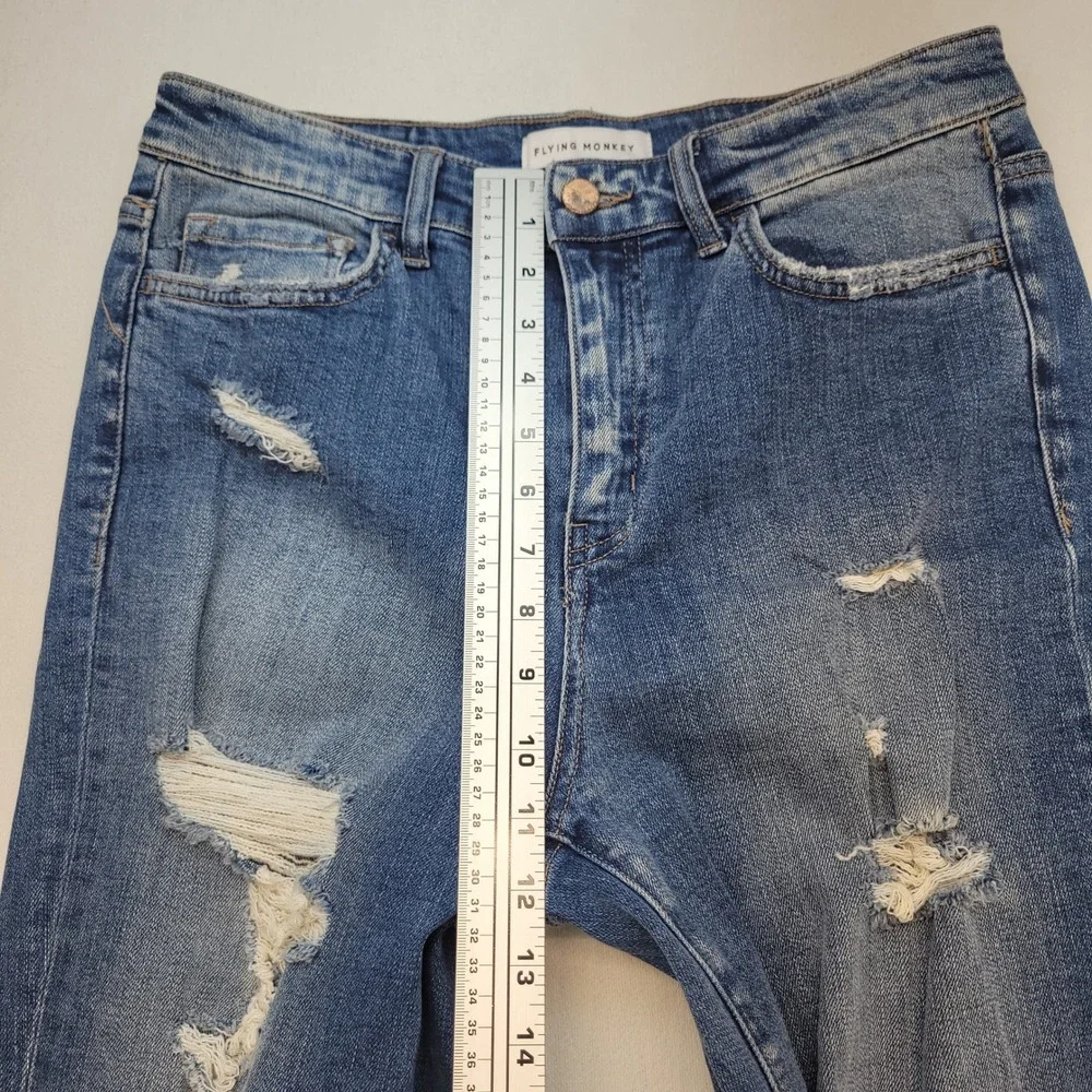 Flying Monkey Jeans Womens 29 Blue Distressed High Rise Straight Leg‎ Denim